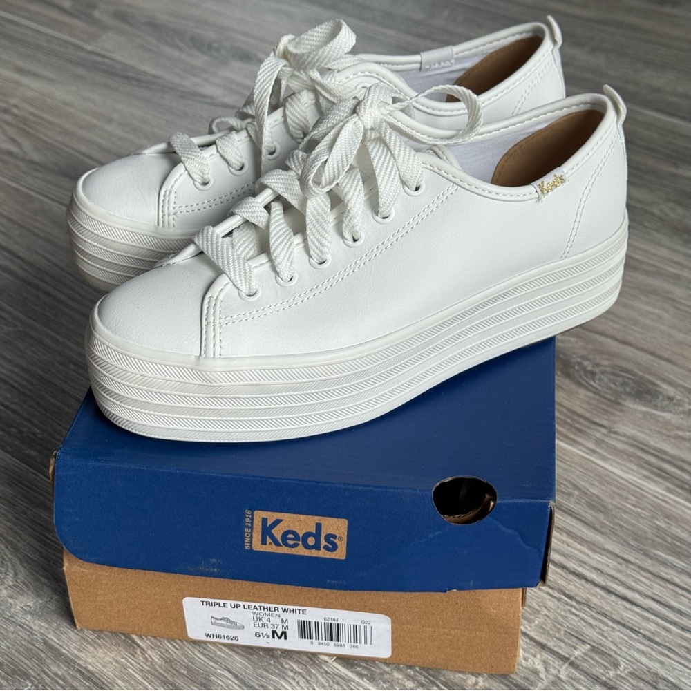 Keds Triple Up Leather Platform Sneakers White Women’s 6.5 Chunky Flatform